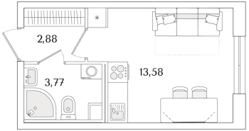Студия № 417 Корп.: 2.2 Уч. 2 , Секция 2.1  в ЖК Кинопарк