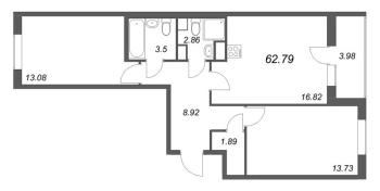 3 ккв (Евро) № 260 Корп.: 2.1 Уч. 2 , Секция 1.6  в ЖК Кинопарк