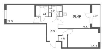 3 ккв (Евро) № 270 Корп.: 2.1 Уч. 2 , Секция 1.6  в ЖК Кинопарк