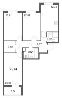 3 ккв № 686 Корп.: 3.2 , Секция 2.4  в ЖК Кинопарк