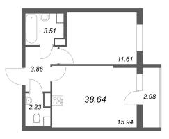 2 ккв (Евро) № 274 Корп.: 2.1 Уч. 2 , Секция 1.6  в ЖК Кинопарк