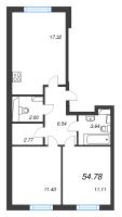 3 ккв (Евро) № 310 Корп.: 2 Уч. 3 , Секция 2.6  в ЖК Кинопарк