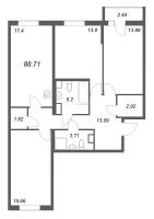 4 ккв (Евро) № 211 Корп.: 2.1 Уч. 2 , Секция 1.5  в ЖК Кинопарк