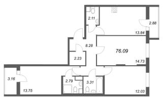 3 ккв № 670 Корп.: 2.2 Уч. 2 , Секция 2.5  в ЖК Кинопарк