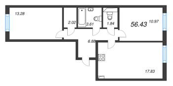 3 ккв (Евро) № 412 Корп.: 2 Уч. 3 , Секция 2.8  в ЖК Кинопарк