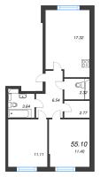 3 ккв (Евро) № 401 Корп.: 2 Уч. 3 , Секция 2.8  в ЖК Кинопарк