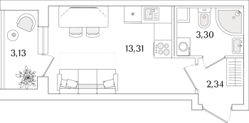 Студия № 660 Корп.: 2.2 Уч. 2 , Секция 2.5  в ЖК Кинопарк