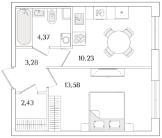 1 ккв № 418 Корп.: 2.2 Уч. 2 , Секция 2.1  в ЖК Кинопарк