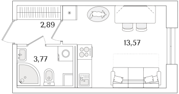 Студия № 256 Корп.: 2.1 Уч. 2 , Секция 1.6  в ЖК Кинопарк