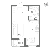 Студия № 8 Корп.: 1 Уч. 5 , Секция 1  в ЖК Клюква.Парк