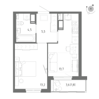 1 ккв № 385 Корп.: 1 Уч. 5 , Секция 7  в ЖК Клюква.Парк