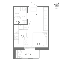 Студия № 490 Корп.: 1 Уч. 5 , Секция 8  в ЖК Клюква.Парк