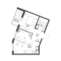 2 ккв (Евро) № 135 Корп.: 1 , Секция 3  в ЖК Клюква.Парк