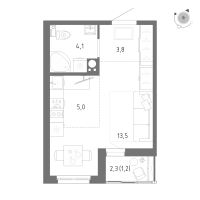 Студия № 9 Корп.: 1 Уч. 5 , Секция 1  в ЖК Клюква.Парк