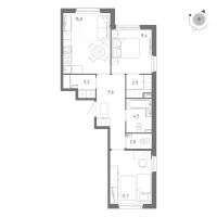 3 ккв (Евро) № 1 Корп.: 1 Уч. 5 , Секция 1  в ЖК Клюква.Парк