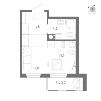 Студия № 546 Корп.: 1 Уч. 5 , Секция 9  в ЖК Клюква.Парк