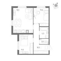 3 ккв (Евро) № 171 Корп.: 1 Уч. 5 , Секция 4  в ЖК Клюква.Парк