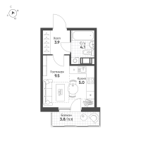 Студия № 497 Корп.: 3 Уч. 9 , Секция 9  в ЖК Клюква.Парк