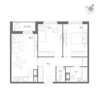 3 ккв (Евро) № 181 Корп.: 1 Уч. 5 , Секция 4  в ЖК Клюква.Парк