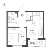 1 ккв № 460 Корп.: 3 Уч. 9 , Секция 8  в ЖК Клюква.Парк