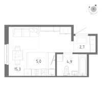 Студия № 776 Корп.: 1 Уч. 5 , Секция 13  в ЖК Клюква.Парк