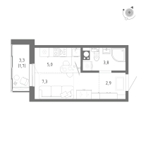 Студия № 178 Корп.: 1 Уч. 5 , Секция 4  в ЖК Клюква.Парк
