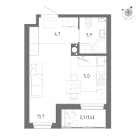 Студия № 123 Корп.: 1 Уч. 5 , Секция 3  в ЖК Клюква.Парк
