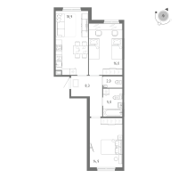3 ккв (Евро) № 519 Корп.: 1 Уч. 5 , Секция 9  в ЖК Клюква.Парк