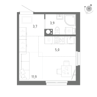 Студия № 593 Корп.: 1 Уч. 5 , Секция 10  в ЖК Клюква.Парк