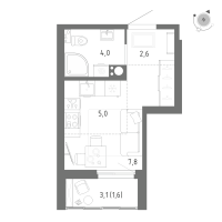 Студия № 602 Корп.: 1 Уч. 5 , Секция 10  в ЖК Клюква.Парк
