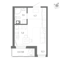 Студия № 120 Корп.: 1 Уч. 5 , Секция 3  в ЖК Клюква.Парк