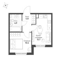 1 ккв № 420 Корп.: 3 Уч. 9 , Секция 8  в ЖК Клюква.Парк