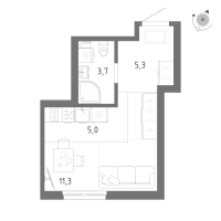 Студия № 577 Корп.: 1 Уч. 5 , Секция 10  в ЖК Клюква.Парк