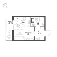 Студия № 112 Корп.: 3 Уч. 9 , Секция 2  в ЖК Клюква.Парк