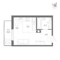 Студия № 406 Корп.: 1 Уч. 5 , Секция 7  в ЖК Клюква.Парк