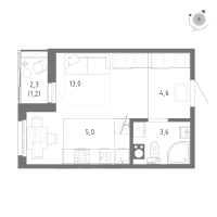 Студия № 760 Корп.: 1 Уч. 5 , Секция 12  в ЖК Клюква.Парк