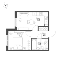 1 ккв № 215 Корп.: 3 Уч. 9 , Секция 4  в ЖК Клюква.Парк