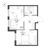 1 ккв № 47 Корп.: 3 Уч. 9 , Секция 2  в ЖК Клюква.Парк