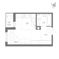 Студия № 273 Корп.: 1 Уч. 5 , Секция 5  в ЖК Клюква.Парк