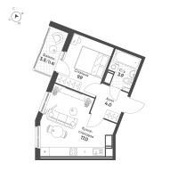 2 ккв (Евро) № 167 Корп.: 1 , Секция 3  в ЖК Клюква.Парк