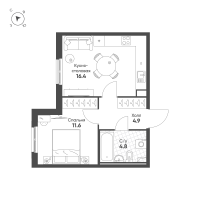 2 ккв (Евро) № 128 Корп.: 3 Уч. 9 , Секция 3  в ЖК Клюква.Парк