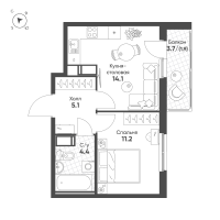 1 ккв № 87 Корп.: 3 Уч. 9 , Секция 2  в ЖК Клюква.Парк