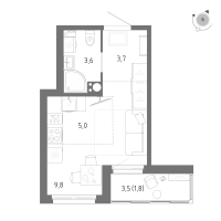 Студия № 612 Корп.: 1 Уч. 5 , Секция 10  в ЖК Клюква.Парк