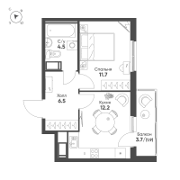 1 ккв № 58 Корп.: 1 , Секция 2  в ЖК Клюква.Парк