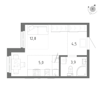 Студия № 713 Корп.: 1 Уч. 5 , Секция 12  в ЖК Клюква.Парк