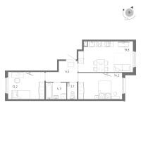3 ккв (Евро) № 321 Корп.: 1 Уч. 5 , Секция 6  в ЖК Клюква.Парк
