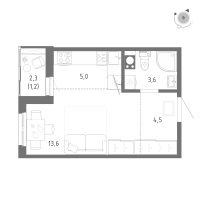 Студия № 873 Корп.: 1 Уч. 5 , Секция 14  в ЖК Клюква.Парк