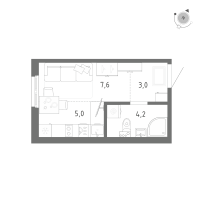Студия № 168 Корп.: 1 Уч. 5 , Секция 4  в ЖК Клюква.Парк