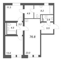 3 ккв (Евро) № 7 Корп.: 1 , Секция 1  в ЖК Коллекционер