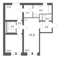 3 ккв (Евро) № 11 Корп.: 1 , Секция 1  в ЖК Коллекционер